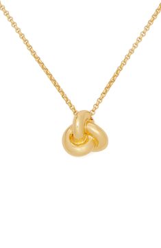 Add a finishing twist to any ensemble with this very shiny, very knotty pendant necklace. 19" length; 3" extender; 1/2" pendant drop Lobster clasp closure Goldtone plate or goldtone/silvertone plate Imported Kate Space Necklace, Kate Spade Necklace Spade, Gift Inspo, Kids Makeup, Walker Shoes, Platform Slippers, Kids Sandals, Designer Clothes For Men, Keep Jewelry