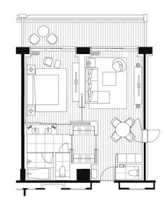 the floor plan for a studio apartment with one bedroom and an attached living room area