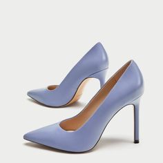 Nwt Zara High Heel Leather Court Shoes In Beautiful Baby Blue Color Chic Light Blue Leather Heels, Light Blue High Heel Leather Heels, Light Blue Leather High Heels, Purple Round Toe Heels For Office, Purple Leather Pointed Toe Heels, Purple Leather Heels With Pointed Toe, Lavender Pointed Toe Heels For Formal Occasions, Elegant Lavender Heels With Round Toe, Zara Purple Heels For Spring