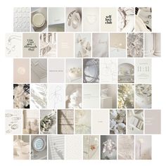 a collage of white and silver images