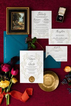 the wedding stationery is laid out and ready to be used