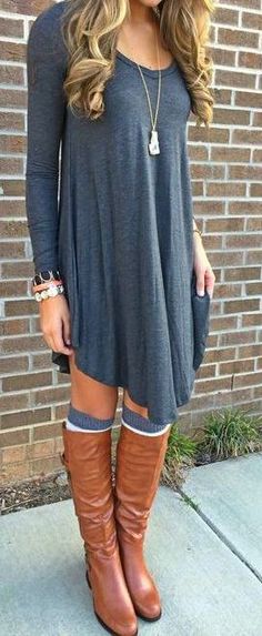 thanksgiving-outfit-ideas-9 Popular Fall Outfits, Look Hippie Chic, Fashion Trend Inspiration, Thanksgiving Outfits, Fall Trends Outfits, Dress Leather, Grey Dress