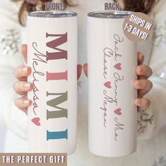 two personalized tumbles are shown with the words i am and mr on them