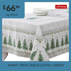 a table cloth with christmas trees on it for $ 6 50 or $ 59 00