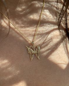 With brave wings, she flies. Give her the gift of wings with this beautiful butterfly necklace.DETAILS- 14k yellow gold butterfly - Both pendant and chain are 14k gold- Approximately 13/16" wide x 1" tall (including bail) VARIATIONSIf you require any variation of this style (a different style chain, longer chain, etc.) feel free to message us. We will do our best to accommodate you. Additional costs may apply depending on the variation.POLICYWe do accept returns on this item minus a $25 restocki With Brave Wings She Flies, Gold Butterfly Necklace, Brave Wings, Butterfly Necklace Gold, Butterfly Pendant Necklace, Gold Butterfly, Butterfly Necklace, True Blue, Butterfly Pendant