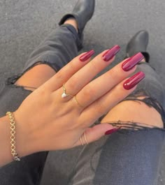 Long Red Nails, Hippie Nails, Nail Shimmer, Nail Ring, Acrylic Nails Coffin Short, Valentines Nails