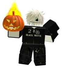 a lego figure holding a pumpkin and wearing a black watch shirt with the number 2 on it