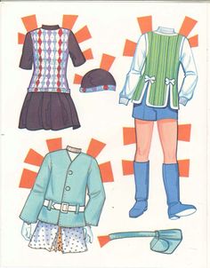 the paper doll is showing how to make it's own outfit and hat,