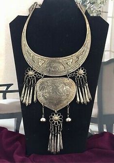 Thailand Hill Tribe Silver tone Handmade Beaded Tribal Necklace bib breastplate | eBay Adjustable Traditional Bib Necklaces For Festivals, Ornate Ceremonial Necklaces For Festivals, Mesoamerican Jewelry, Tambourine Necklace, Tribe Necklace, Ceremonial Bohemian Metal Necklace, Native American Breastplate, Big Necklace, Vintage Medallion