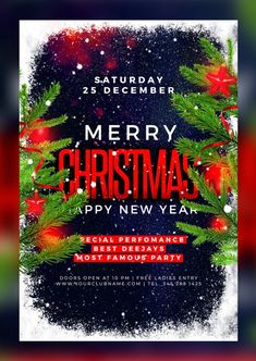 merry christmas party flyer with pine branches