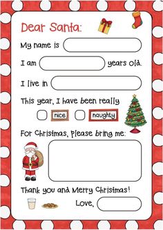 a christmas letter to santa with the words dear santa on it