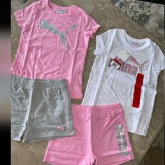 Questions? Leave A Comment Below! 10/12 Youth Girls Puma Set. 4 Pc Shorts And Shirts. Puma Tracksuit, Puma Outfit, Sweatpants And Hoodie, Kids Uniforms, Puma Shirts, Girls Vest, Shirts For Leggings, Jogging Suit, Hoodie Set