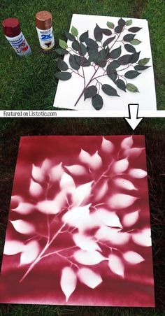 the process to make an art project with acrylic paint and leaves on paper