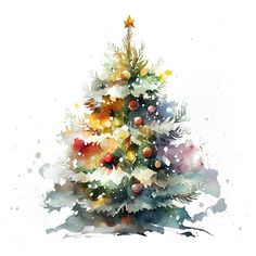 a watercolor painting of a christmas tree