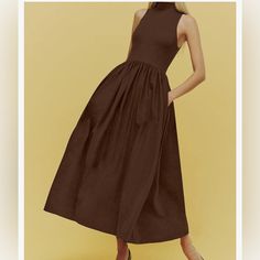 Women's Sleeveless Turtleneck Maxi Dress Casual Solid Flowy Mock Neck Long Dress With Pockets Sz M Chocolate In Color Sleeveless Mock Neck Dress, Brown Sleeveless Stretch Maxi Dress, Sleeveless Stretch Midi Dress For Daywear, Casual Solid Color Halter Neck Midi Dress, Sleeveless Solid Color Midi Dress For Work, Casual Brown Halter Neck Maxi Dress, Brown A-line Sleeveless Dress, Casual Cotton Midi Dress With Halter Neck, Casual Cotton Halter Neck Midi Dress