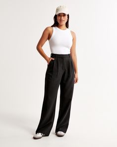 Women's Curve Love A&F Sloane Tailored Wide Leg Pant | Women's Bottoms | Abercrombie.com Sloane Tailored Pant, Tailored Pants Women, Womens Office, Wide Trousers, Classic Wardrobe, Loose Jeans, Sweater Dress Midi, Wide Leg Pant, Tailored Pants