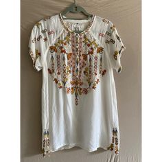 Made By Johnny Was, Embroidered White Blouse. Quarter Button Down, Light And Flowey. Size Xs But Fits Xs To Medium Down Light, Johnny Was, Embroidered Blouse, White Blouse, Color White, Top Blouse, Blouses, Womens Tops, Women Shopping