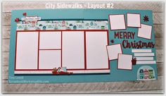 a christmas scrapbook layout made using the city sidewalks layout kit