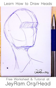 a drawing of a person's head with the words learn how to draw heads