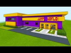 a purple and yellow building with the words jump world on it's front door