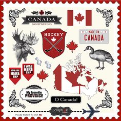 canada stickers and decals are displayed on a white background with red trimmings