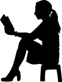 a woman sitting on a chair reading a book silhouetted against a white background photo