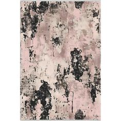 an area rug with black and white paint splattered on it, in shades of pink