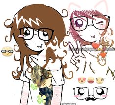 a girl with glasses and a cat next to her