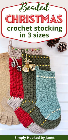 crochet christmas stocking in 3 sizes