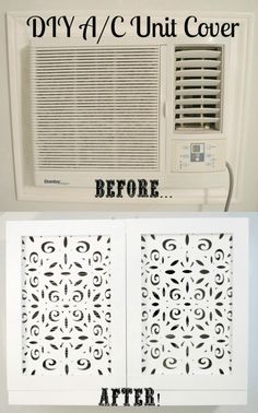 an air conditioner with the words diy / c unit cover before and after