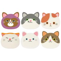 four cat magnets with different faces on them