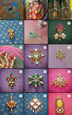 many different types of brooches are shown in this collage, and there is no image here to provide a caption for