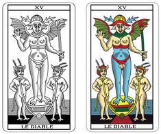 two tarot cards showing the four mains