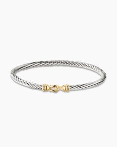 Cable Kids® Buckle Bracelet in Sterling Silver with 14K Yellow Gold, 3mm Gold Bracelets Stacked, Bday Wishlist, Gold Girl, Mixed Metal Jewelry, Kids Bracelets, Buckle Bracelet, Classy Jewelry