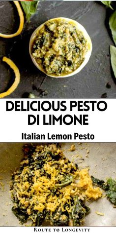 the cover of delicious pesto di limone with an image of spinach and cheese