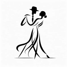 a man and woman dancing the charleston swing dance, black and white silhouette on a white background