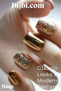 Gold Manicure, Gold Nail Designs, Gold Nail Art, Gold Nail, Her Nails, Sparkle Nails, Trendy Nail Design, Festival Nails, Fancy Nails