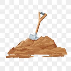 a shovel digging in the ground with dirt on it, illustration, cartoon png and psd