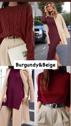 Burgundy&beife) Burgundy And Navy Outfit, Bordo Outfit, Red Blouse Outfit, Burgundy Skirt Outfit, Wine Red Blouse, Burgundy Outfits, Nude Outfits, Burgundy Outfit, Burgundy Skirt