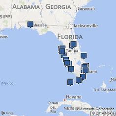 a map showing the location of several major cities in florida, and where they are located