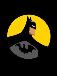 the batman logo is shown in front of an orange and yellow moon with black background