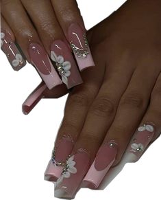 Acrylic Nails Ideas With 3d Flowers, Long Fun Acrylic Nails, Light Pink Nails With 3d Flowers, Cute 3d Flower Acrylic Nails, Medium Nails With 3d Flowers, Cute Medium Acrylic Nails 3d Flower, Long Nails With 3d Flowers, Cute Flower Acrylic Nails, Beginner Nail Inspo Acrylic