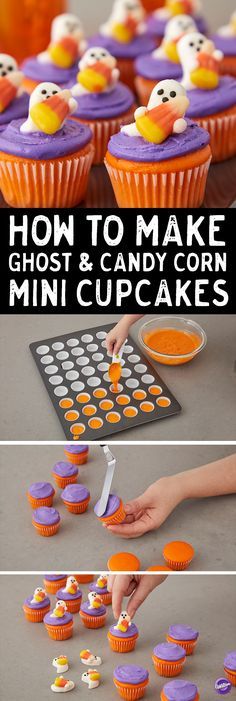 how to make ghost and candy corn cupcakes