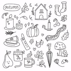 the autumn doodle is shown in black and white