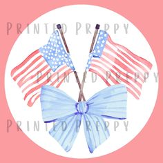 two american flags on top of each other in a circle with pink and white background