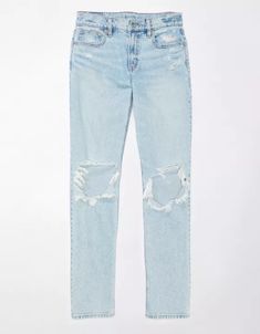 AE Stretch Super High-Waisted Ripped Ankle Straight Jean Knee Hole Jeans, American Eagle Jeans Ripped, Outfit Planner, American Eagle Outfits, Preppy Outfit, Cute Jeans, Outfit Inspo Fall, American Eagle Jeans, Light Wash Jeans