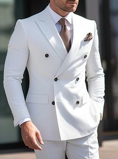 Blue Men's Wedding Linen Suits Summer Beach Wedding Suits 2 Piece Solid Colored Tailored Fit Single Breasted One-buttons 2024 2024 - $98.99 Business Plus Size, Wedding Tux, Dress Suits For Men, Prom Suits