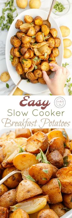 the easy slow cooker breakfast potatoes recipe is ready to be eaten and served in minutes