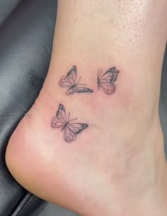 Cute tattoos, ankle tattoos, butterflies tattoo ideas, tattoo ideas, tattoo inspiration, ankle tattoo ideas, pretty tattoos 3 Butterfly Ankle Tattoo, Butterfly 333 Tattoo, Three Butterfly Tattoo, Butterfly Tattoo On Ankle, Tattoo Ideas Placement