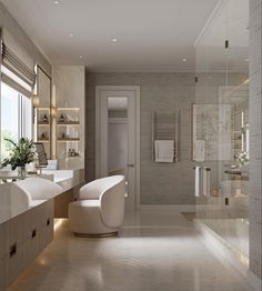 a large bathroom with two sinks and a tub